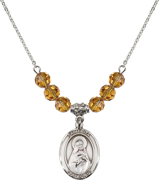 Sterling Silver Saint Rita / Baseball Birthstone Necklace with Topaz Beads - 8181