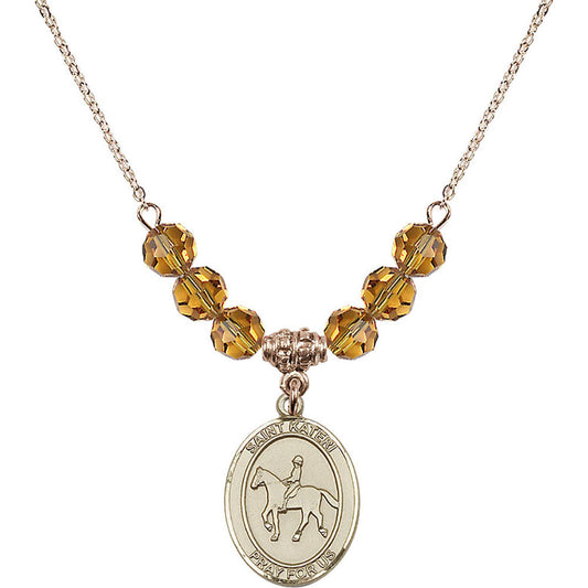 14kt Gold Filled Saint Kateri/Equestrian Birthstone Necklace with Topaz Beads - 8182