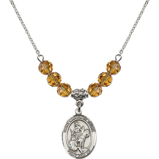 Sterling Silver Saint Martin of Tours Birthstone Necklace with Topaz Beads - 8200
