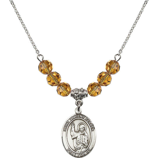 Sterling Silver Saint Vincent Ferrer Birthstone Necklace with Topaz Beads - 8201
