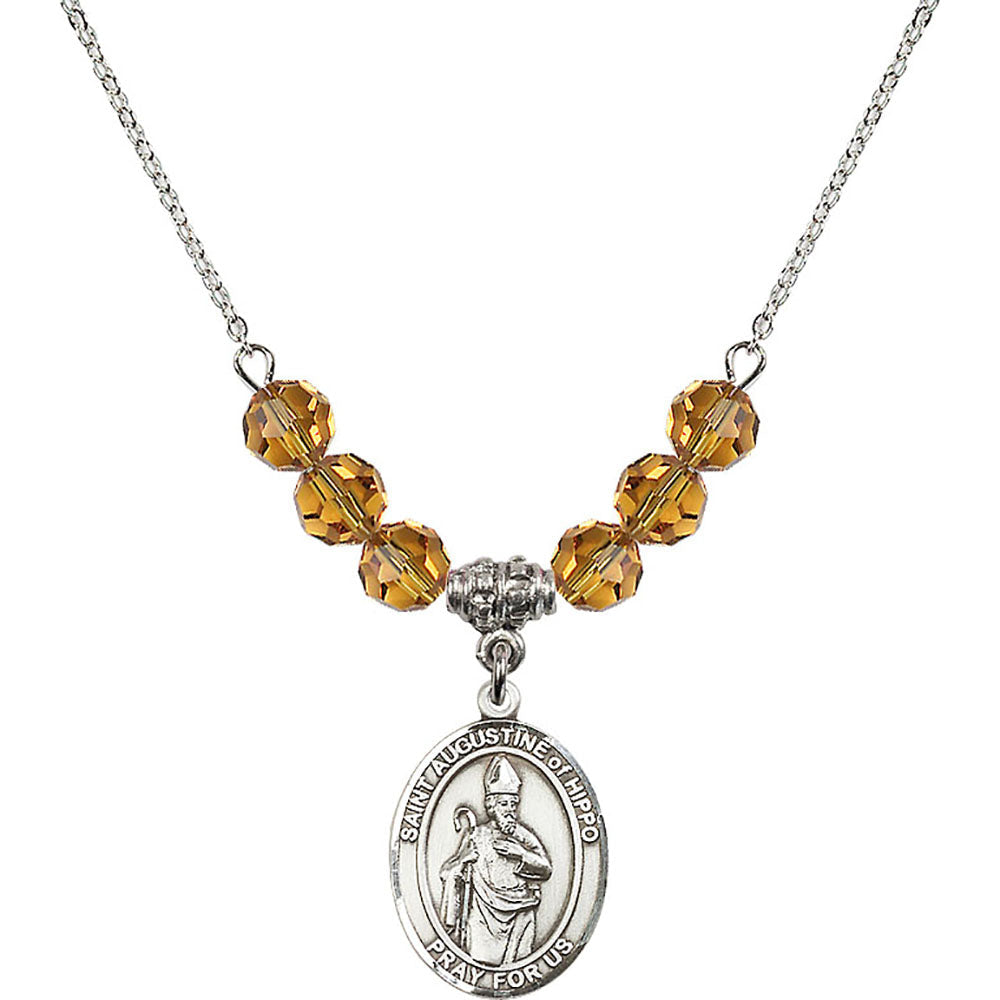 Sterling Silver Saint Augustine of Hippo Birthstone Necklace with Topaz Beads - 8202