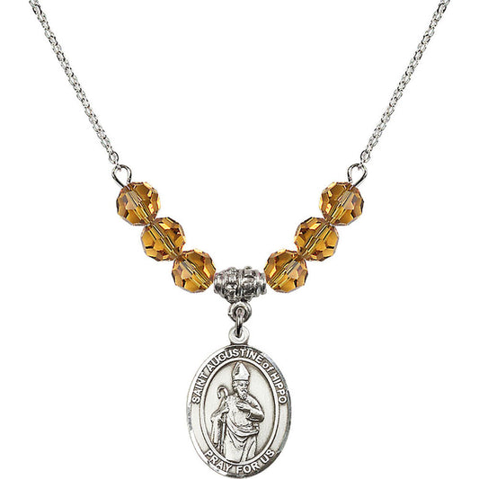 Sterling Silver Saint Augustine of Hippo Birthstone Necklace with Topaz Beads - 8202