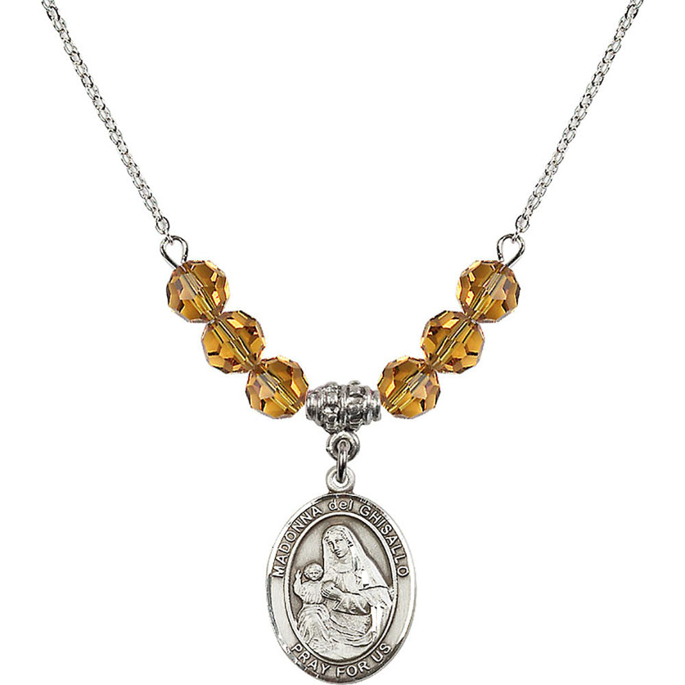 Sterling Silver Madonna del Ghisallo Birthstone Necklace with Topaz Beads - 8203