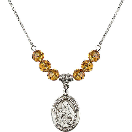 Sterling Silver Madonna del Ghisallo Birthstone Necklace with Topaz Beads - 8203