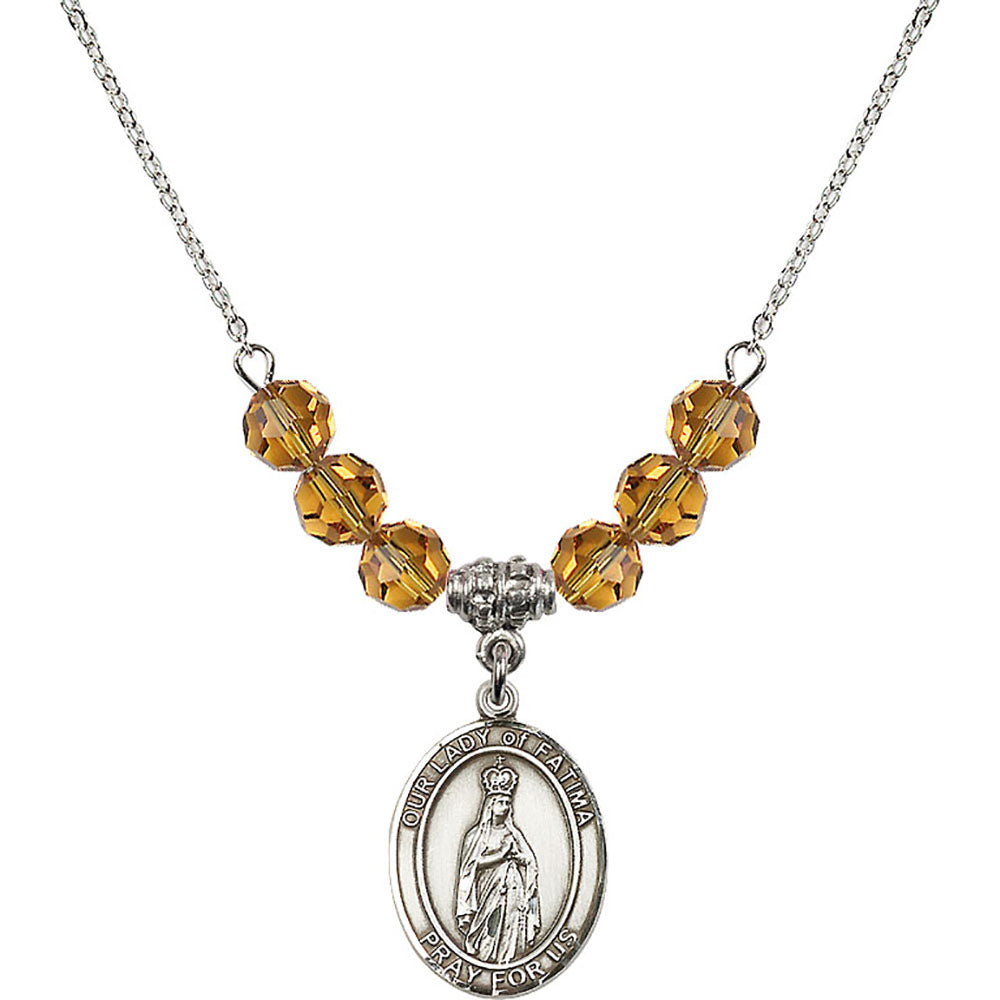 Sterling Silver Our Lady of Fatima Birthstone Necklace with Topaz Beads - 8205