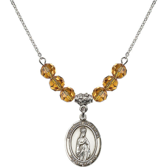 Sterling Silver Our Lady of Fatima Birthstone Necklace with Topaz Beads - 8205