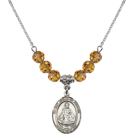 Sterling Silver Infant of Prague Birthstone Necklace with Topaz Beads - 8207