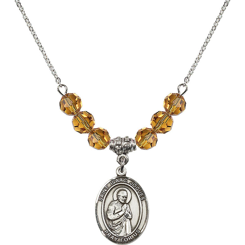 Sterling Silver Saint Isaac Jogues Birthstone Necklace with Topaz Beads - 8212