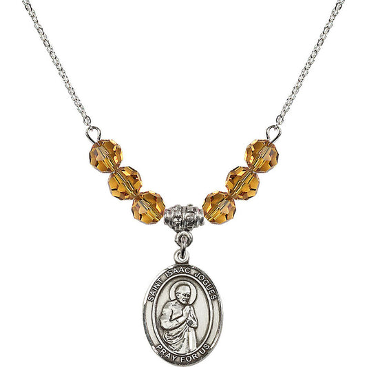 Sterling Silver Saint Isaac Jogues Birthstone Necklace with Topaz Beads - 8212