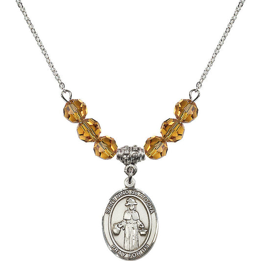 Sterling Silver Saint Nino de Atocha Birthstone Necklace with Topaz Beads - 8214