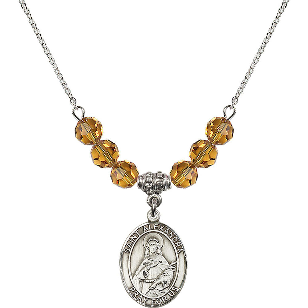 Sterling Silver Saint Alexandra Birthstone Necklace with Topaz Beads - 8215
