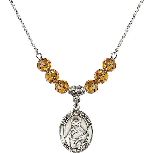 Sterling Silver Saint Alexandra Birthstone Necklace with Topaz Beads - 8215