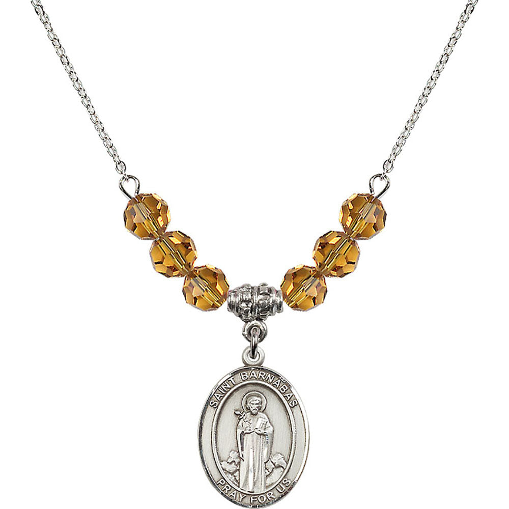 Sterling Silver Saint Barnabas Birthstone Necklace with Topaz Beads - 8216