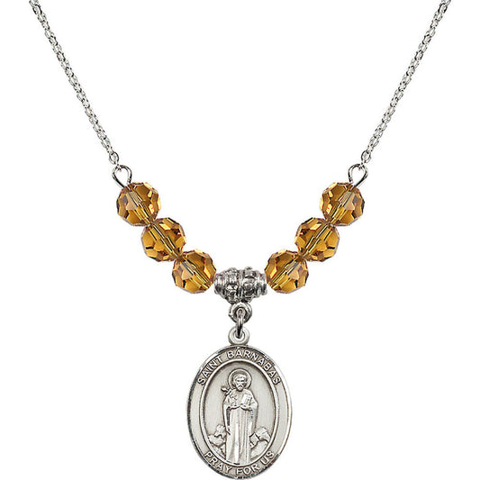 Sterling Silver Saint Barnabas Birthstone Necklace with Topaz Beads - 8216