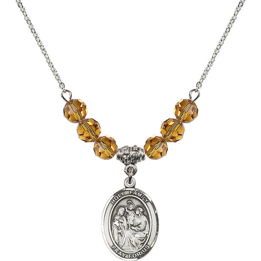 Sterling Silver Holy Family Birthstone Necklace with Topaz Beads - 8218