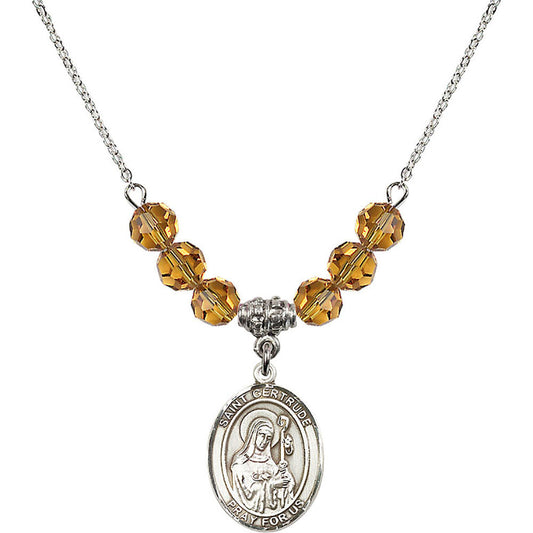 Sterling Silver Saint Gertrude of Nivelles Birthstone Necklace with Topaz Beads - 8219