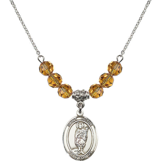 Sterling Silver Saint Victor of Marseilles Birthstone Necklace with Topaz Beads - 8223