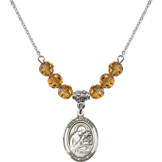 Sterling Silver Saint Aloysius Gonzaga Birthstone Necklace with Topaz Beads - 8225