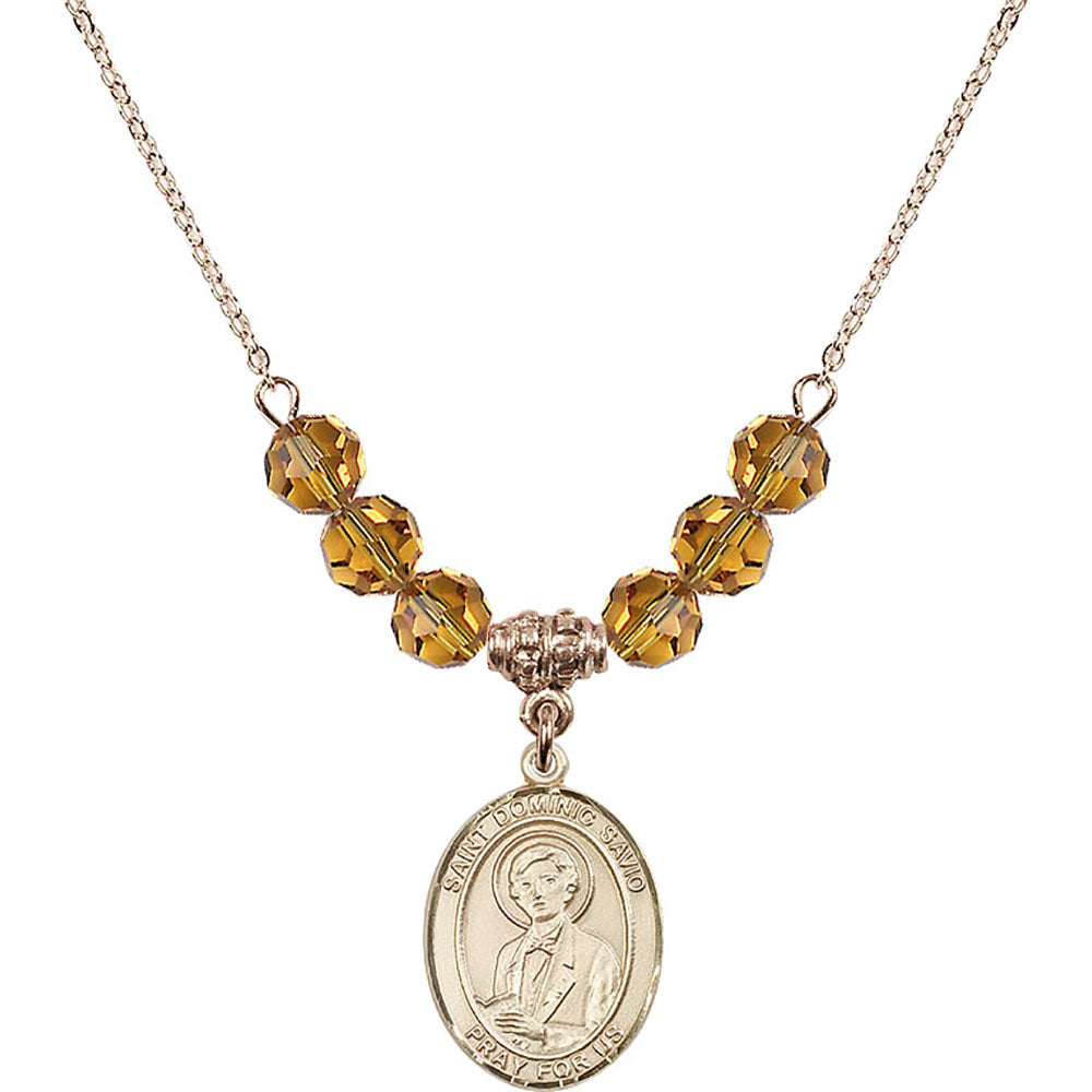 14kt Gold Filled Saint Dominic Savio Birthstone Necklace with Topaz Beads - 8227