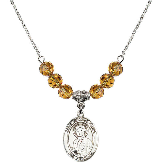Sterling Silver Saint Dominic Savio Birthstone Necklace with Topaz Beads - 8227