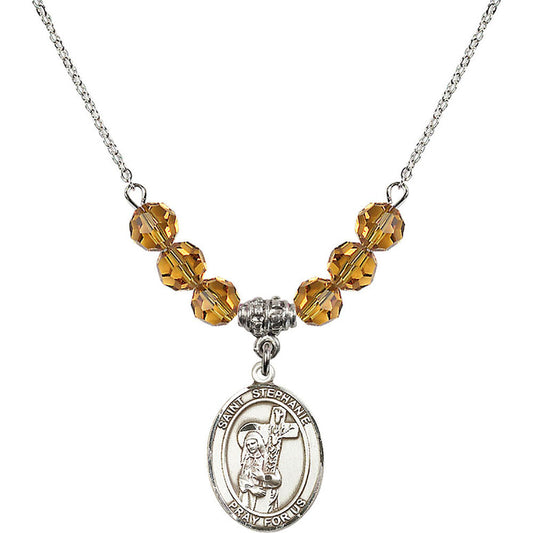 Sterling Silver Saint Stephanie Birthstone Necklace with Topaz Beads - 8228