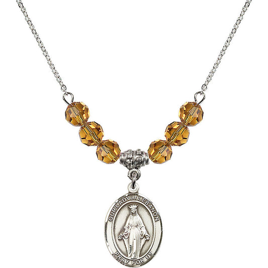 Sterling Silver Our Lady of Lebanon Birthstone Necklace with Topaz Beads - 8229