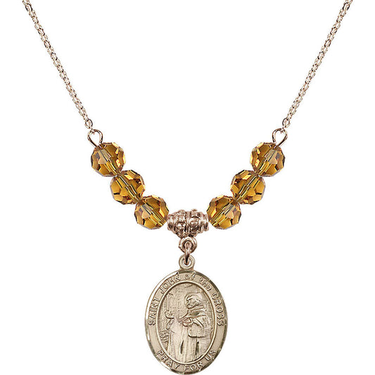 14kt Gold Filled Saint John of the Cross Birthstone Necklace with Topaz Beads - 8231
