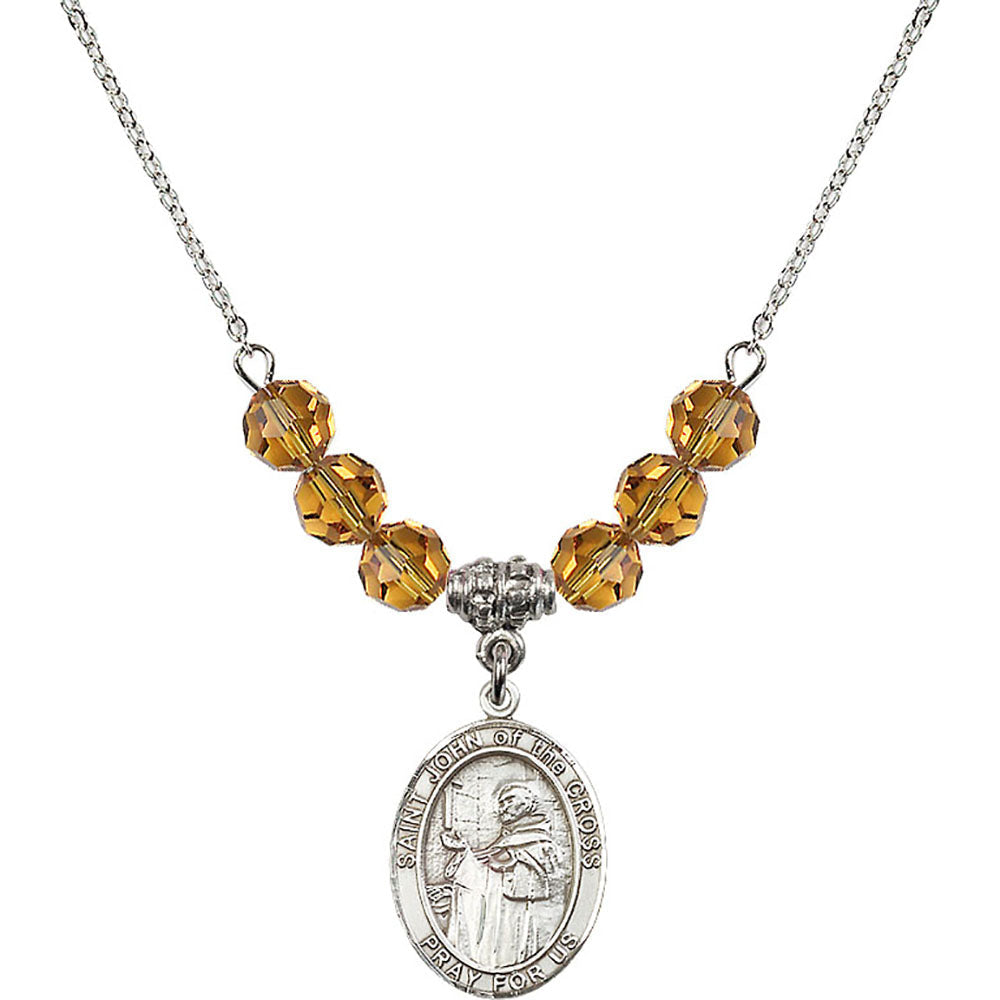 Sterling Silver Saint John of the Cross Birthstone Necklace with Topaz Beads - 8231