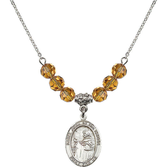 Sterling Silver Saint John of the Cross Birthstone Necklace with Topaz Beads - 8231