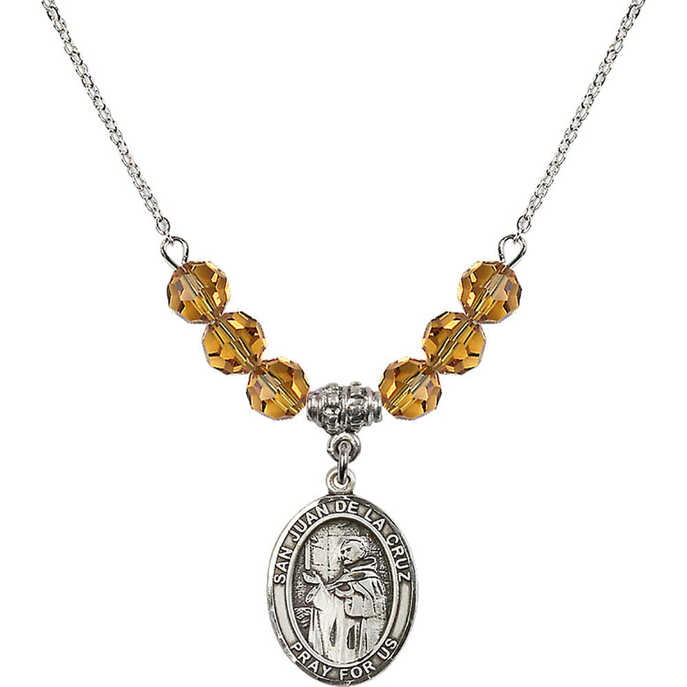 Sterling Silver San Juan de la Cruz Birthstone Necklace with Topaz Beads - 8232
