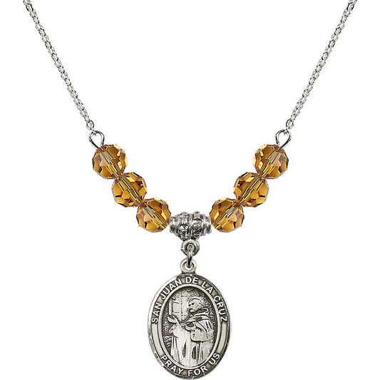 Sterling Silver San Juan de la Cruz Birthstone Necklace with Topaz Beads - 8232