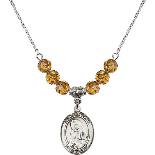 Sterling Silver Saint Madeline Sophie Barat Birthstone Necklace with Topaz Beads - 8236