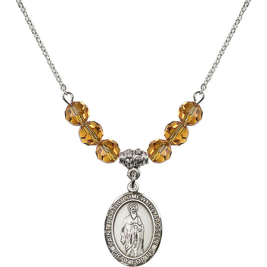 Sterling Silver Saint Bartholomew the Apostle Birthstone Necklace with Topaz Beads - 8238