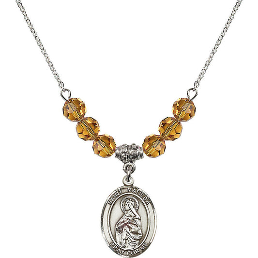 Sterling Silver Saint Matilda Birthstone Necklace with Topaz Beads - 8239