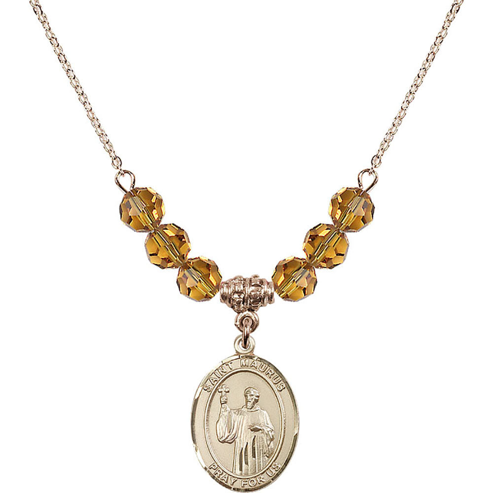 14kt Gold Filled Saint Maurus Birthstone Necklace with Topaz Beads - 8241