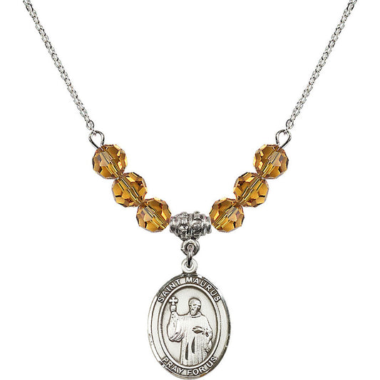 Sterling Silver Saint Maurus Birthstone Necklace with Topaz Beads - 8241