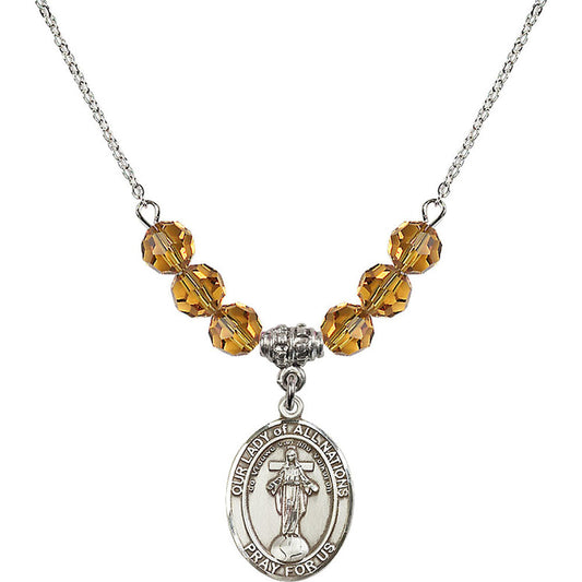 Sterling Silver Our Lady of All Nations Birthstone Necklace with Topaz Beads - 8242