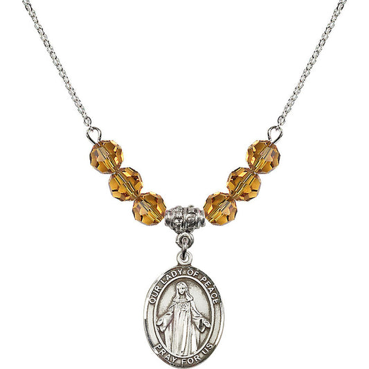 Sterling Silver Our Lady of Peace Birthstone Necklace with Topaz Beads - 8245