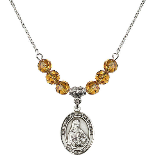 Sterling Silver Our Lady of the Railroad Birthstone Necklace with Topaz Beads - 8247