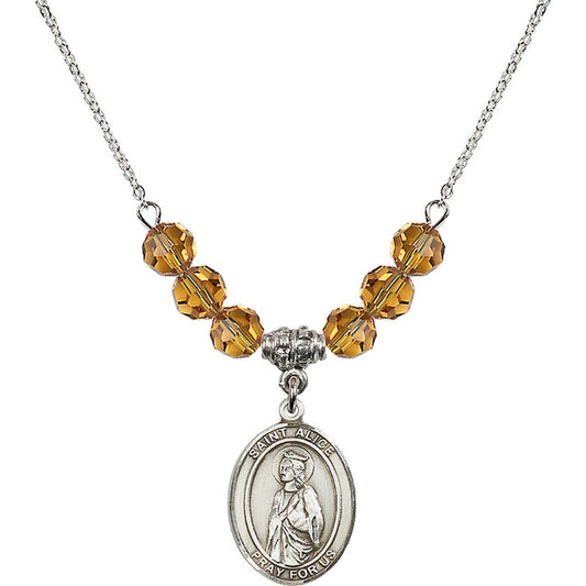 Sterling Silver Saint Alice Birthstone Necklace with Topaz Beads - 8248