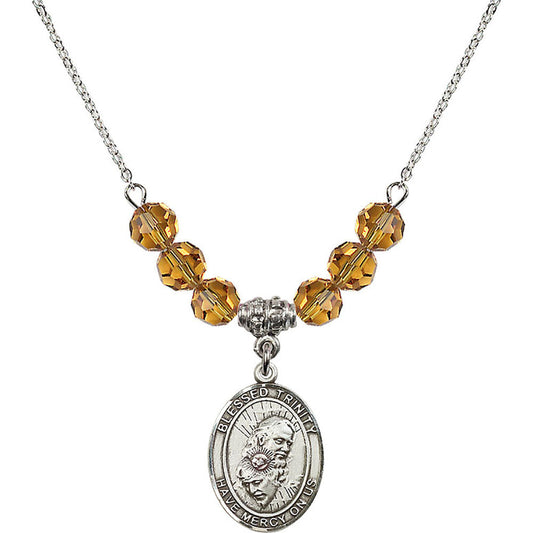 Sterling Silver Blessed Trinity Birthstone Necklace with Topaz Beads - 8249