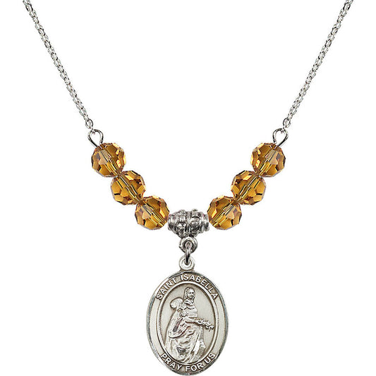 Sterling Silver Saint Isabella of Portugal Birthstone Necklace with Topaz Beads - 8250