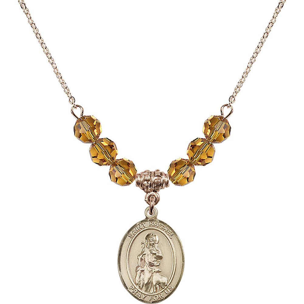 14kt Gold Filled Saint Rachel Birthstone Necklace with Topaz Beads - 8251