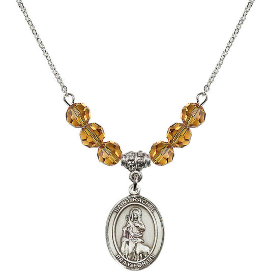 Sterling Silver Saint Rachel Birthstone Necklace with Topaz Beads - 8251