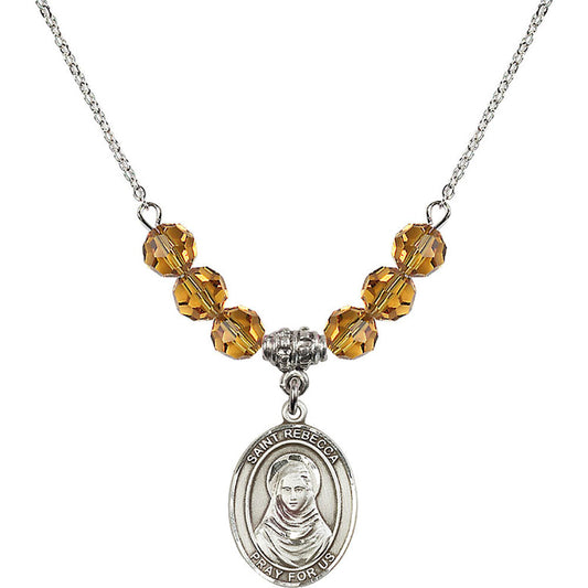 Sterling Silver Saint Rebecca Birthstone Necklace with Topaz Beads - 8252