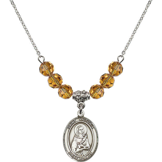 Sterling Silver Saint Victoria Birthstone Necklace with Topaz Beads - 8253