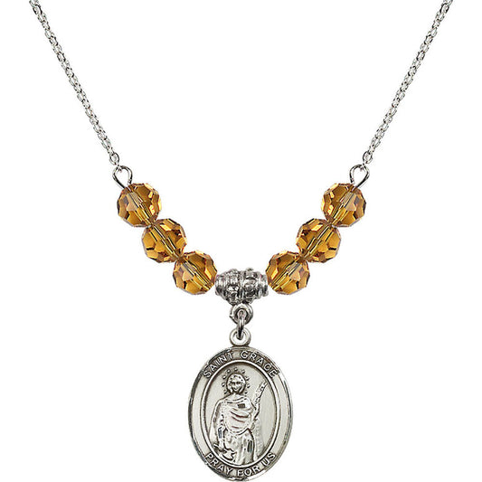 Sterling Silver Saint Grace Birthstone Necklace with Topaz Beads - 8255