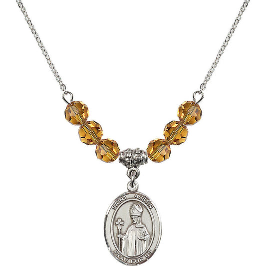 Sterling Silver Saint Austin Birthstone Necklace with Topaz Beads - 8256