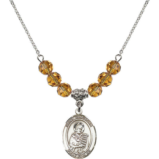 Sterling Silver Saint Christian Demosthenes Birthstone Necklace with Topaz Beads - 8257