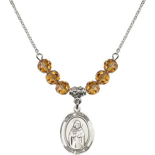 Sterling Silver Saint Samuel Birthstone Necklace with Topaz Beads - 8259